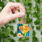 オレンジカラユリ花の水彩画 キーホルダー (手)