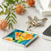 オレンジカラユリ花の水彩画 キーホルダー (側面)