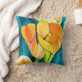 オレンジカラユリ花の水彩画 クッション (ブランケット)