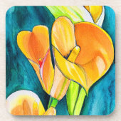 オレンジカラユリ花の水彩画 コースター (正面)