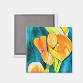 オレンジカラユリ花の水彩画 マグネット (正面/裏面)