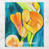 オレンジカラユリ花の水彩画 ワインラベル (シングルラベル)