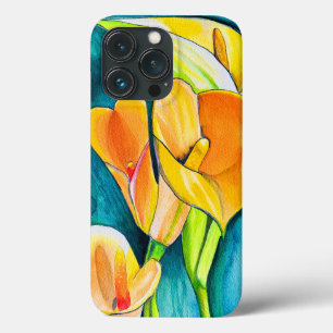 オレンジカラユリ花の水彩画 iPhone 13 PROケース