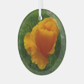 オレンジカリフォルニアポピーフローラ写真 ガラスオーナメント (正面左)