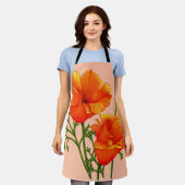 オレンジカリフォルニアポピープリント エプロン (着用した状態)