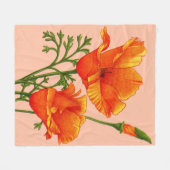 オレンジカリフォルニアポピープリント フリースブランケット (正面(横))