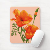 オレンジカリフォルニアポピープリント マウスパッド (マウス)