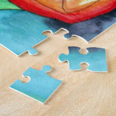 オレンジカンナの花の元の水彩画の芸術 ジグソーパズル (側面)