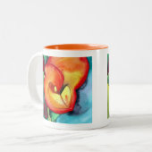 オレンジカンナの花の元の水彩画の芸術 ツートーンマグカップ (正面左)