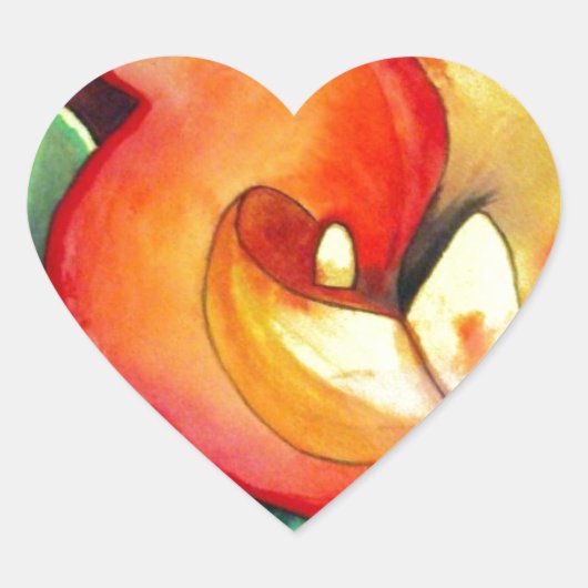 オレンジカンナリリー花オリジナル水彩アート ハートシール (正面)