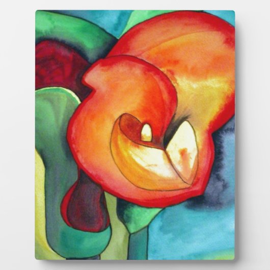 オレンジカンナリリー花オリジナル水彩アート フォトプラーク (正面)