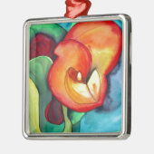 オレンジカンナリリー花オリジナル水彩アート メタルオーナメント (左)