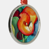 オレンジカンナリリー花オリジナル水彩アート メタルオーナメント (右)