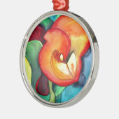 オレンジカンナリリー花オリジナル水彩アート メタルオーナメント (左)