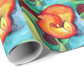 オレンジカンナリリー花オリジナル水彩アート ラッピングペーパー (ロールコーナー)