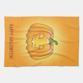 オレンジカートーンカボチャ及びハッピーハローウィン文字 キッチンタオル (横)