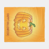 オレンジカートーンカボチャ及びハッピーハローウィン文字 フリースブランケット (正面(横))