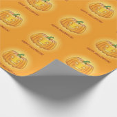 オレンジカートーンカボチャ及びハッピーハローウィン文字 ラッピングペーパー (角)