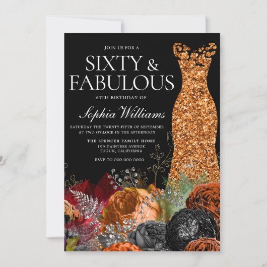 オレンジガウン&フローラ秋60thバースデーパーティー 招待状 (正面)