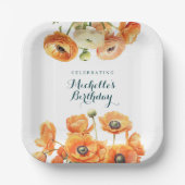 オレンジガーデン素朴フローラバースデーパーティーホワイト ペーパープレート (正面)