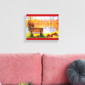 オレンジガーデン鮮やかベンチ秋カラーオータムリーフ キャンバスプリント (インサイチュ (リビング))