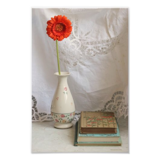 オレンジガーベラと本 フォトプリント            (正面)