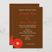 オレンジガーベラのデイジーのフェイクなバーラップの結婚式招待状 招待状 (正面/裏面)