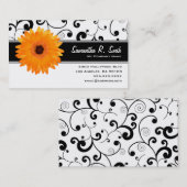 オレンジガーベラのデイジーの黒く及び白いスクロール 名刺 (正面/裏面)