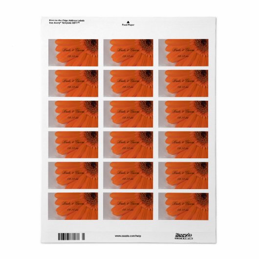 オレンジガーベラデイジーとホワイトサテン結婚ズ ラベル (フルシート)