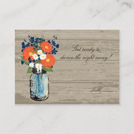 オレンジガーベラデイジーズメイソンジャー | シーティングカード プレイスカード (正面)