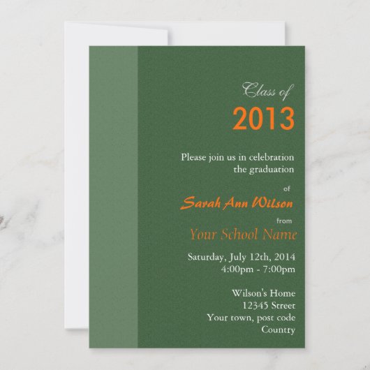 オレンジガーベラデイジーフローラ卒業 招待状 (正面)