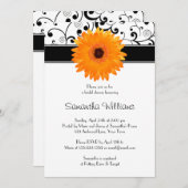 オレンジガーベラデイジーブラックスクロールブライダルシャワー 招待状 (正面/裏面)