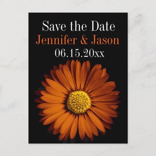 オレンジガーベラデイジー結婚式Save the Date Cards 案内ポストカード (正面)