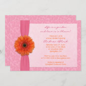オレンジガーベラピンクフローラブライダルシャワー招待 招待状 (正面/裏面)