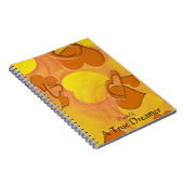 オレンジガーリー色の中空無地の浮動ハート図形 ノートブック (右側)