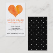 オレンジガーリー色の水色ハート水玉模様背景 名刺 (正面/裏面)