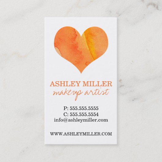 オレンジガーリー色の水色ハート水玉模様背景 名刺 (正面)