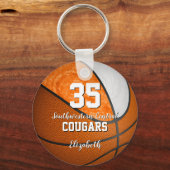 オレンジガーリー色の白いバスケットボールのスクールチームカラー キーホルダー (裏面)