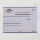 オレンジガーリー色の青い円の正方形パターンめまいアート ポストカード (裏面)