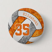 オレンジガーリー色グレーのバレーボールのチームカラー 缶バッジ (正面)