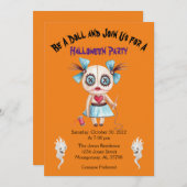 オレンジガールブードゥードールハローウィンパーティ招待状 招待状 (正面/裏面)