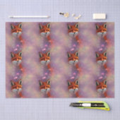 オレンジキツネとピンクフラワーブランチティッシュペーパー 薄葉紙 (クラフト)