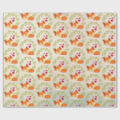オレンジキツネと赤いハートと緑のリース ラッピングペーパー (フラット)
