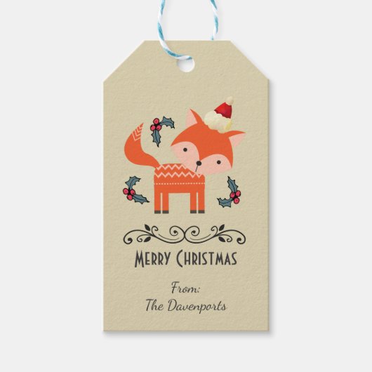 オレンジキツネインサンタハットかわいいお洒落クリスマス ギフトタグ (正面)