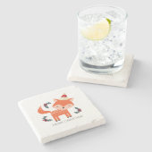 オレンジキツネインサンタハットかわいいお洒落クリスマス ストーンコースター (横)