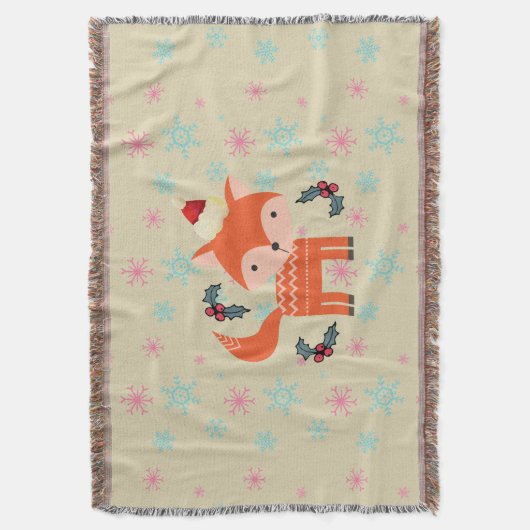 オレンジキツネインサンタハットかわいいお洒落クリスマス スローブランケット (正面縦)