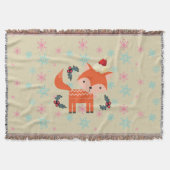 オレンジキツネインサンタハットかわいいお洒落クリスマス スローブランケット (正面)