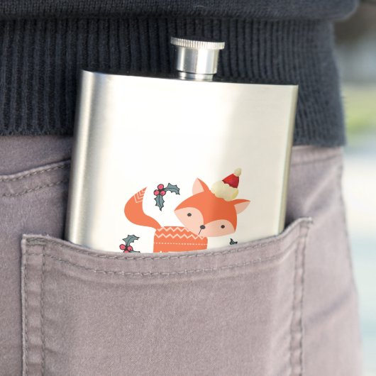 オレンジキツネインサンタハットかわいいお洒落クリスマス フラスク (インサイチュ)