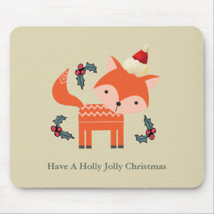 オレンジキツネインサンタハットかわいいお洒落クリスマス マウスパッド