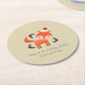 オレンジキツネインサンタハットかわいいお洒落クリスマス ラウンドペーパーコースター (アングル)